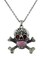 Solid Pewter Day of the Dead Skull Pendant w/ Faceted Pink Stone